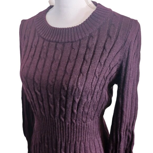 NEW Taylor Petites Cable Knit Ruffled Mini Sweaterdress, Large Petite, Fig - Picture 5 of 14